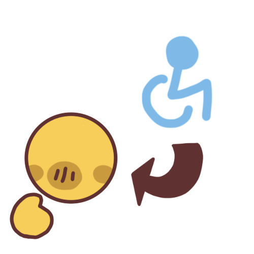 An emoji yellow person pointing to themselves with an arrow pointing from a wheelchair symbol to them.